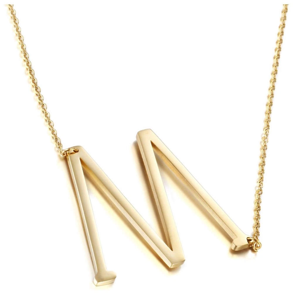 Slanted Initial “M” Gold plated Necklace